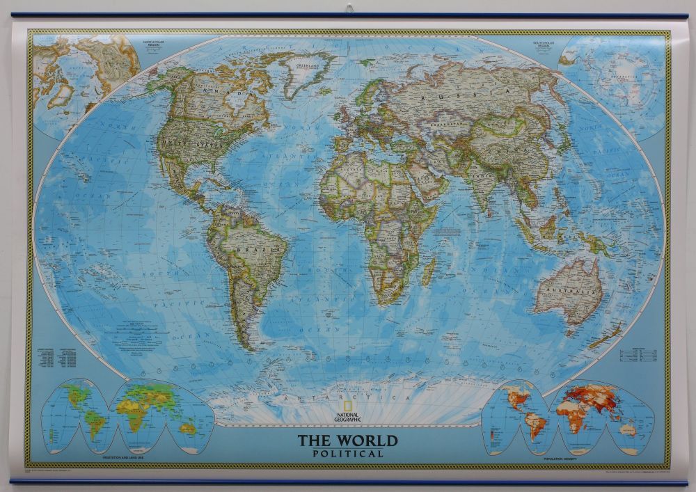 Craenen National Geographic World Political Laminated Blue Ocean Map 