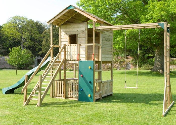 Gate Lodge With Staircase, Slide, Monkey Bars & Swing - Playtowers